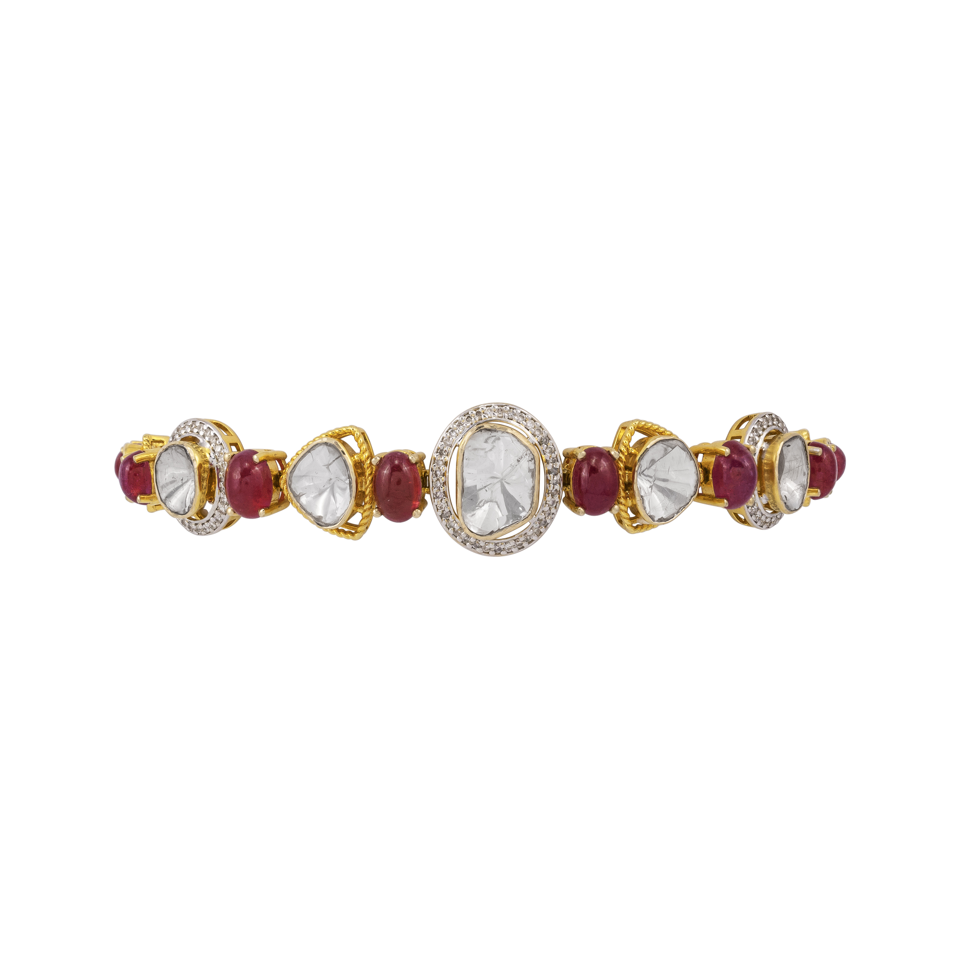 Polki and Ruby Tennis Bracelet in Yellow Gold